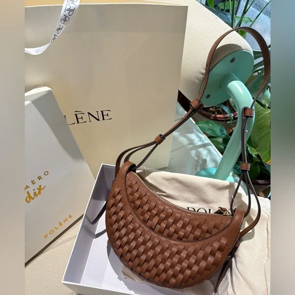 Polene Brown Woven Crescent Shoulder Bag - Picture 1 of 8